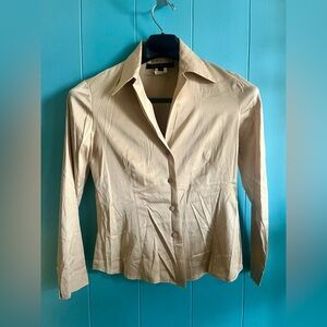 Classic Button-Down Silk Shirt in Beige